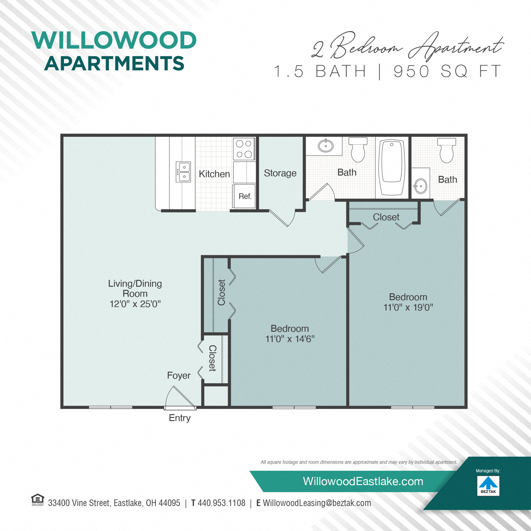 2 Bedroom/1.5 Bath floor plan